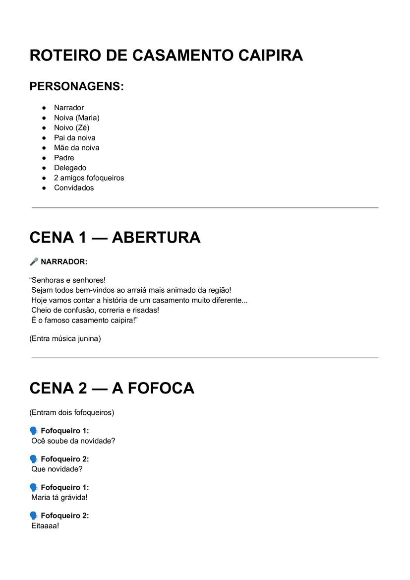 Roteiro de casamento caipira em pdf para imprimir para alfabetização página 1